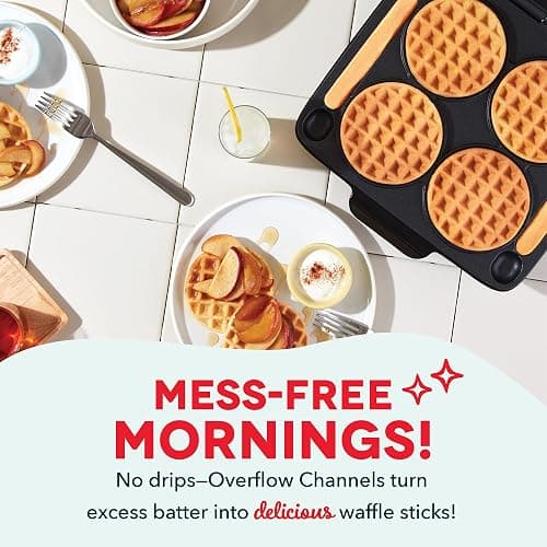 DASH Multi Mini Waffle Maker - Four 4” Waffle Molds, Nonstick Waffle Iron with Quick Heat-Up, Nonstick Surface - Perfect Mini Waffle Maker for Kids and Families, Just Add Batter thumbnail 3