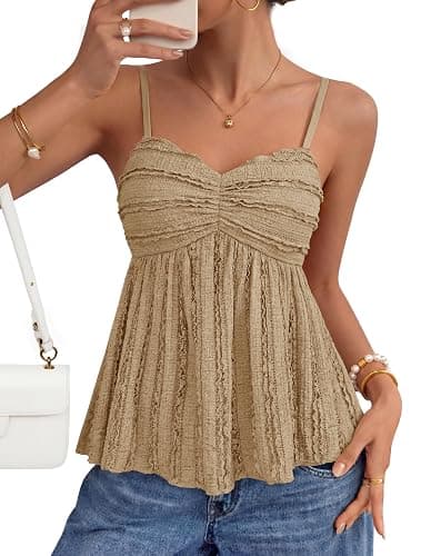 ZESICA Womens Summer Spaghetti Strap Tank Tops 2026 Trendy Going Out Sleeveless V Neck Flowy Y2K Cami Top Fashion Outfits - Image 1