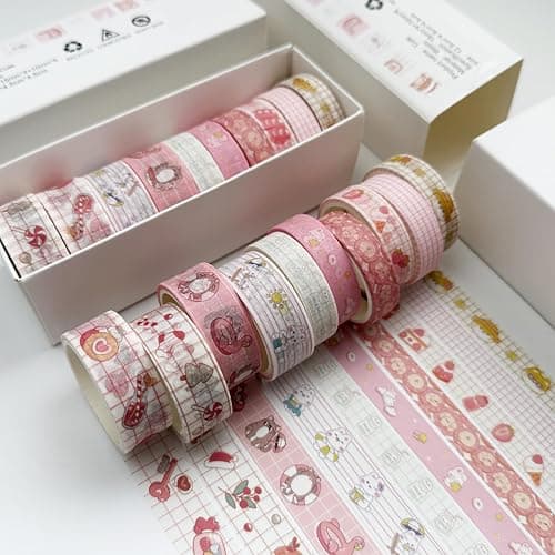 YUBBAEX 10 Rolls Vintage Washi Tape Set Basic Masking Retro Artwork Decorative Tapes for Arts, DIY Crafts, Journals, Planners, Scrapbook, Wrapping (Cute) thumbnail 4