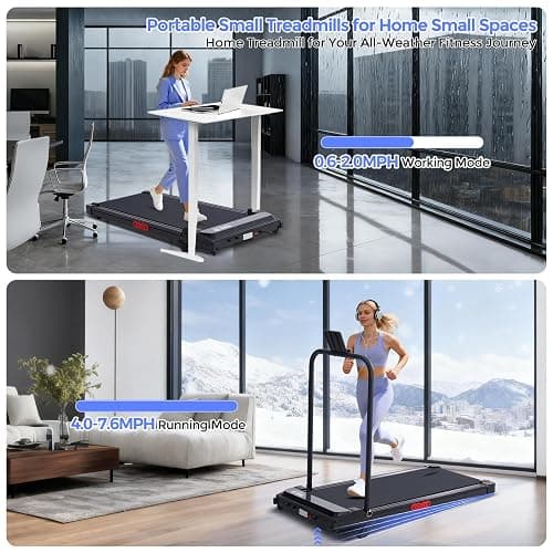 Folding Foldable Walking Pad Treadmill with Handle Bar and Adjustable Incline, 3.5HP Portable Electric Treadmills with Handles for Home Small, Home Treadmills with Incline, 0.6-7.6MPH, 350LBS thumbnail 4