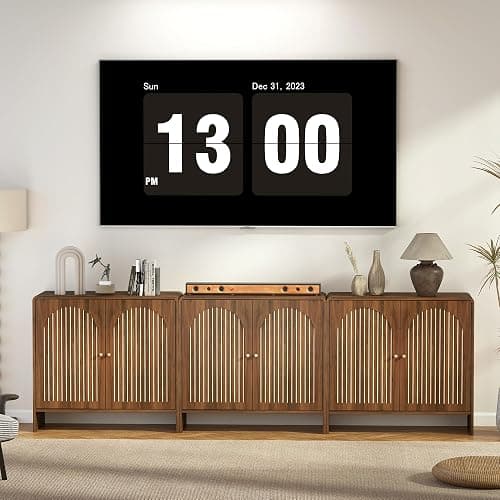RUSTYER Sideboard Buffet Cabinet with Storage, Wood Arched Storage Cabinet with 2 Doors and Adjustable Shelf, Small Curved Entryway Accent Cabinet for Living Room Hallway Kitchen Dining Room, Walnut thumbnail 8