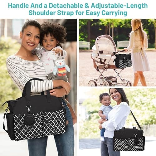 comeder Nappy Changing Bags, Multifunctional Baby Nappy Changing Tote Bag, Large Capacity Waterproof Baby Changing Bags with Pacifier Bag for Diaper All Baby Accessories - Black thumbnail 8