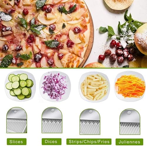ONCE FOR ALL Safe Mandoline Slicer 5 in 1 Vegetable Cutter, Strips Julienne Dicer Adjustable Thickness 0.1-8 mm for Kitench Fast Meal Prep (Light Blue) thumbnail 3
