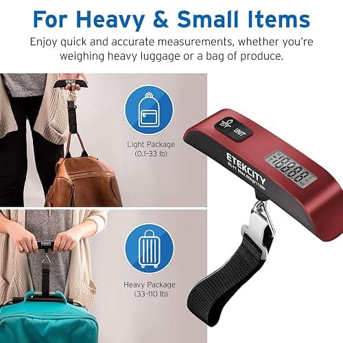Etekcity Luggage Scale, Digital Weight Scales for Travel Accessories Essentials Suitcases , Portable Handheld Scale with Temperature Sensor, Rubber Paint, 110 Pounds, Battery Included | Travel Essentials, Air Travel, Suitcase, Hanging Hook, Rubber Grip, Battery Included, Easy-to-Read Display thumbnail 4