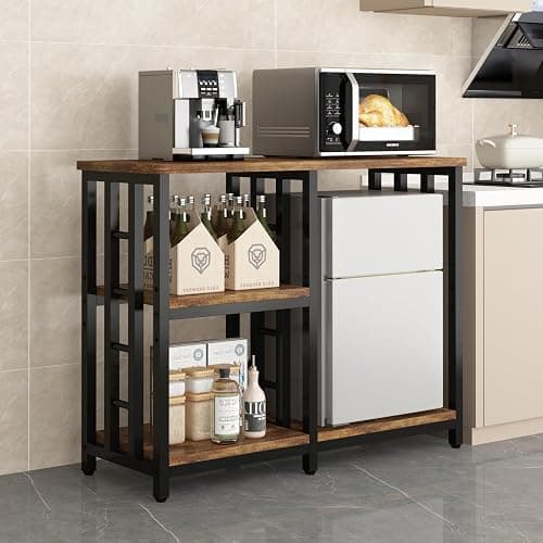 4-Tier Bakers Rack for Kitchens with Storage, Mini Fridge Stand, Microwave Oven Stand Table, Bar Cabinet, Aquarium Stands, Adjustable Shelves Freestadning for Kitchen, Living Room, Office, Patio. - Image 1