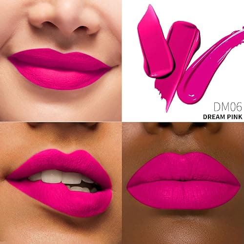 Hot Pink Lipstick Matte for Women, Color Stay Long Lasting Lipstick Smudgeproof Liquid Lipsticks, Cruelty Free Lip Color (DM06 Dream pink) thumbnail 2