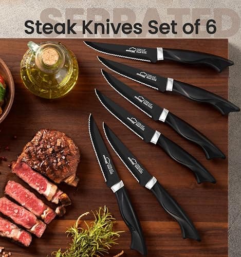 Knife Set, 15 Pieces Kitchen Knife Set with Built in Sharpener, German High Carbon Stainless Steel Knife Block Set, Dishwasher Safe, Black thumbnail 4