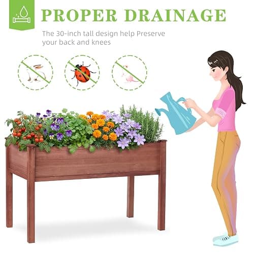 Raised Garden Bed with Legs, 48x24x30'', Outdoor Wood Elevated Planter Box, Thick Legs, w/Liner thumbnail 5