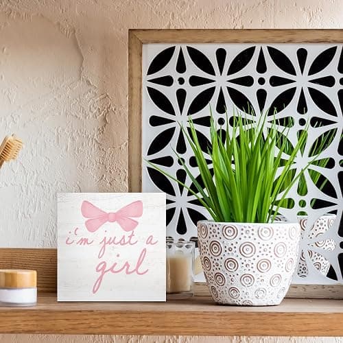 CUANFDDSF Trendy Pink Bow Coquette Room Decor Wooden Box Sign, Coquette Party Decor, Girls Room Decors, i’m Just a Girl Girly Bowknot Signs for Home Dorm Wall Desk Shelf Tabletop Decoration 5X5In thumbnail 6