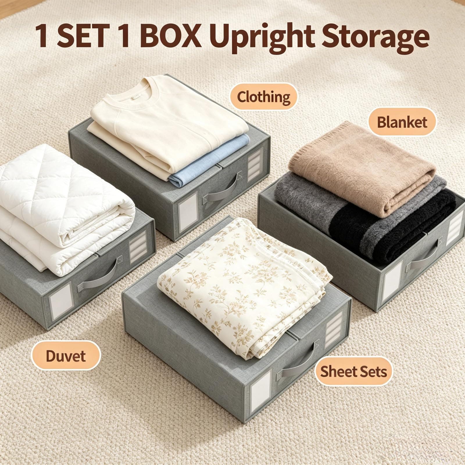 4 Pack Bed Sheet Organisers for Linen Closet - Foldable Linen Storage Box with Clear Window & Zip for King & Queen Size Sheet Bedding Organiser Closet Wardrobe Home Storage & Organisation (Grey) thumbnail 3
