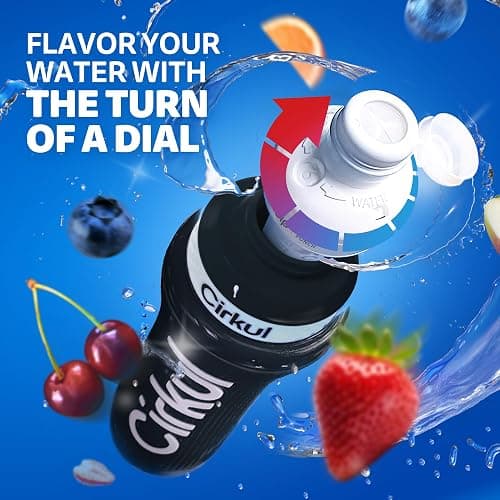 Cirkul 22oz. Black Grip Stainless Steel Water Bottle & Sport Lid, Durable, Insulated, Protective Grip, Leakproof & Heavy Duty with Flavor Cartridge Included (FitSip Island Punch) thumbnail 5