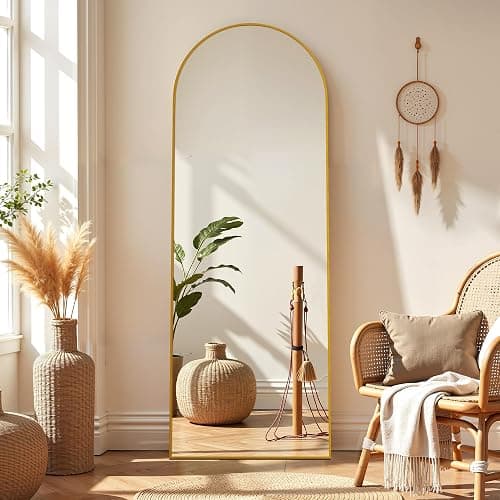 Simple Deluxe Arched Mirror Full Length, 59"x16", Body Wall Mirror with Shatter-Proof Glass, Gold Aluminum Frame, Floor-Standing, Wall-Mounted, Leaning - Gold-arched - 59"L x 16"W - Image 1