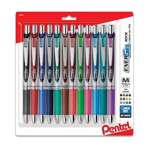 Pentel EnerGel RTX Retractable Liquid Gel Pens, (0.7mm), Assorted Colors, Ultimate Writing Pens, Best Writing Pens for Office, School and Journaling, Pack of 12 - Image 1