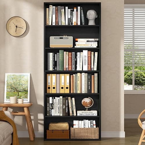 Shintenchi Bookshelf,6-Tier Open Bookcase and Bookshelves,6 Shelf Display Storage Shelves Floor Standing 70.6 inches Tall Bookcase for Home Office, Living Room (Black) thumbnail 2