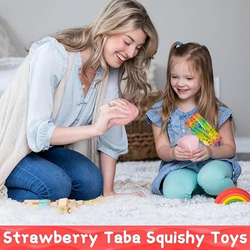 PICKONA 2Pcs Taba Squishy Strawberry, Taba Squishy, Soft Strawberry Sensory Toys, Stress Relief Squeeze Toy for Kids Adults, Toy Gift for Kids Adults (taba-strawberry-pink) - Taba-strawberry-pink thumbnail 2