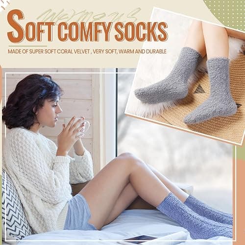 Velice Womens Fuzzy Socks Soft Cozy Fluffy Slipper Winter Warm Plush Sleeping Christmas Socks 5 Pairs thumbnail 6