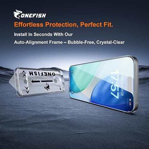OneFish for iPhone 17 Screen Protector 6.3 inch HD Clear Tempered Glass Full Coverage, 9H Hardness Scratch Resistant, Easy Installation, 2 Pack thumbnail 2