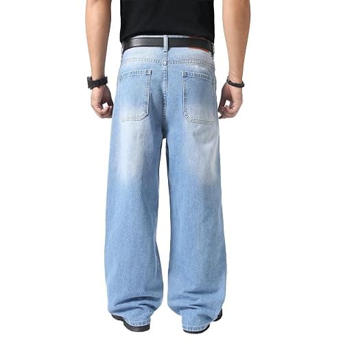 Men's Baggy Hip Hop Jeans Y2K Casual Vintage Wide Leg Skater Denim Pants Loose Fit Long Trousers 2000s Streetwear thumbnail 4