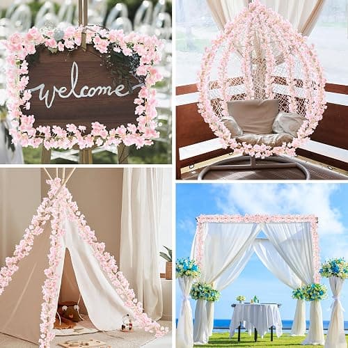 AWARDSEN 6PC 35.4FT Cherry Blossom Flowers Garland for Pink Flowers Garland Silk Cherry Blossom Vines Hanging for Wedding Party Sakura Cute Spring Summer Decor thumbnail 5