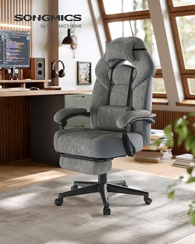 SONGMICS Gaming Chair, Office Computer Chair, Ergonomic Design, with Footrest, Adjustable Headrest, Lumbar Support, 150 kg Load Capacity, Slate Grey OBG077G01 thumbnail 3