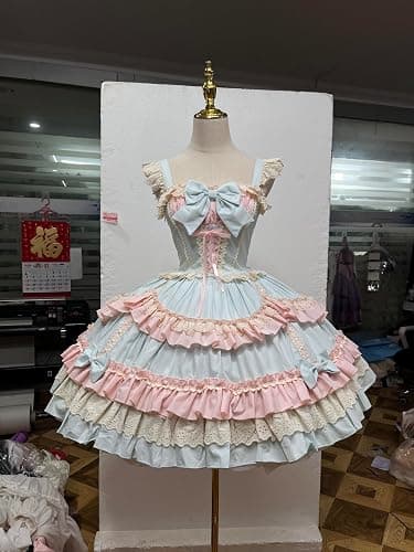 Smiling Angel Sweet Lolita Dress Pink Layered Ruffle Dress with White Lace Trim and Bows Cosplay Costumes thumbnail 3