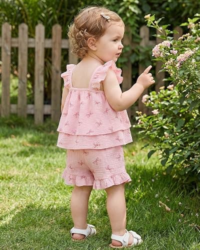 Jecson Toddler Girl Outfits Baby Girl Summer Clothes Sleeveless Ruffle Dress Tops and Shorts Clothing Sets 12M-4Y thumbnail 5