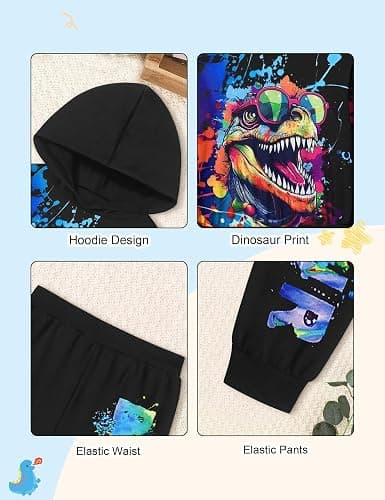 TyeSmo Toddler Boy Clothes Dinosaur Printed Hoodies Toddler Clothes for Boys Long Sleeve Sweatpants Set T-Rex Outfits 3-7t thumbnail 4