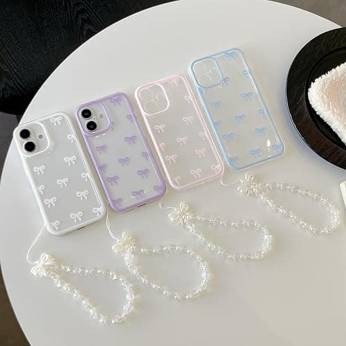 EYZUTAK Case for iPhone 16, Clear Cute Ribbon Bowknot Aesthetic Phone Case with Charm Bracelet Chain Raised Camera Protection Stylish Soft Durable TPU Protective Cover for Women Girls - Yellow thumbnail 9