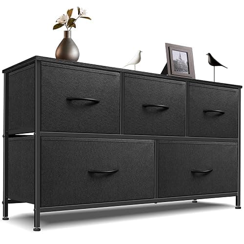 Sonharlar Dresser for Bedroom with 5 Drawers, Chest of Drawers, Storage Drawers Organizer Unit, Black Wide Fabric Dresser with Fabric Bins for Closet, Living Room, Bedroom (Charcoal Black) - Image 1