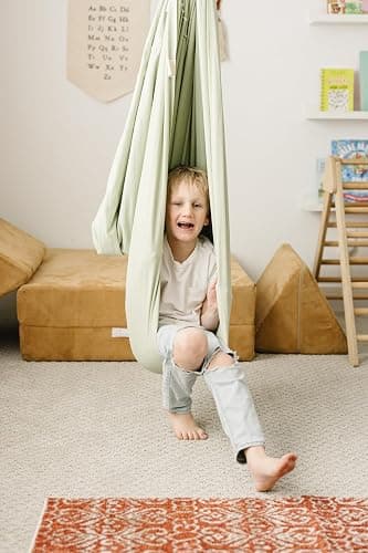 Marlowe & Co Sensory Swing for Kids Indoor Outdoor, Therapy Pod Cocoon Swing for Autism ADHD SPD, Double Layer Cotton Hammock Swing, Holds 200 lbs, 360° Swivel Hardware Included, Desert Sage thumbnail 6