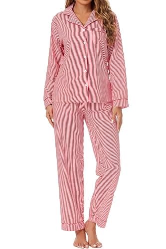 LUBOT 100% Cotton Pajamas for Women 2 Piece PJ Set Woven Poplin Ladies Button Down Long Short Sleeve Printed Sleepwear S-XXL - Image 1