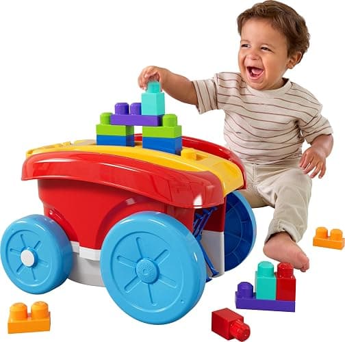 MEGA BLOKS First Builders Toddler Building Toy, Block Scooping Pull Wagon with 20 Pieces and Built-in Storage, Picks Up Blocks, Red, Kids Ages 1+ - Image 1