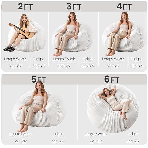 4FT Bean Bag Chairs Teardrop Bean Bag Chairs for Adults Beanbag Chair with Memory Foam Filled Soft Plush Leaf alongside Stripe Faux Fur Washable Cover for Dorm, Bedroom(Plush WH) thumbnail 2