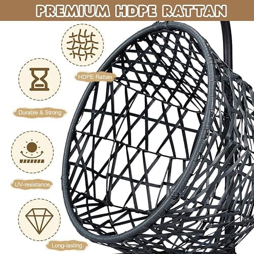 anwickjeff Cat Swing Bed with Steel Stand - Egg Chair with Rattan Wicker & Soft Cushion, Indoor Hanging Pet Bed for Kitten, Puppy, Small Dogs (Brown) thumbnail 4