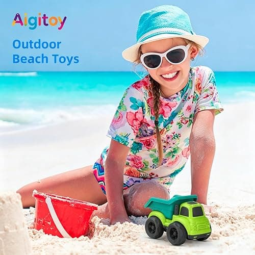 Aigitoy 2 Pack Car Toys for Kids 18M+, Dump Truck & Cement Mixer Set, Green | Outdoor Sandbox Truck, BPA and Phthalates Free, Non Toxic, Recycled Plastic, Easter Christmas Birthday Gifts for Boys Girls thumbnail 6