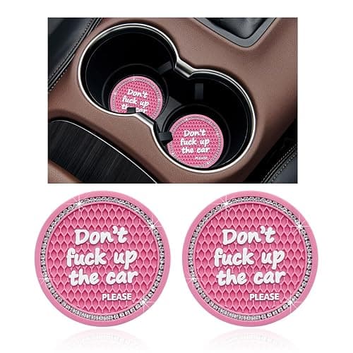 Ziciner 2 Pack Bling Car Cup Holder Coaster, 2.75 Inch Anti-Slip Auto Insert Cup Coaster, Crystal Car Drink Cup Mat Perfect for Women Girls, Universal Interior Decor Accessories (Pink) - Image 1