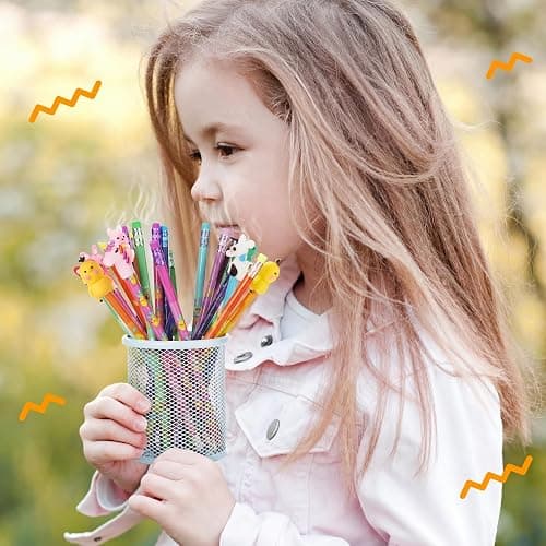 Ireer 60 Pcs Scented Pencils for Kids Animal Fruit Fun Smelly Pencils Bulk HB Graphite with 60 Pcs Cute Cartoon Toppers Gift for School Office Classroom Party Reward Supplies(Bright Style) thumbnail 3