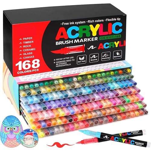 Astriscribe 168 Acrylic Paint Markers, Soft Brush Tip Acrylic Markers for Rock Painting, Wood, Stone, Glass, Canvas, Fabric, Ceramic - Brush Tip Water Based Pens - Image 1
