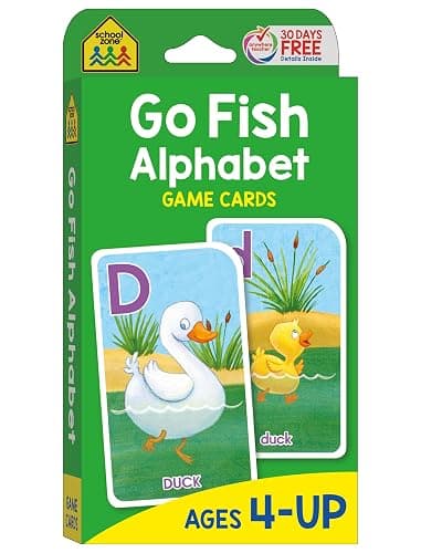 School Zone Go Fish Alphabet Game Cards: Preschool, Kindergarten, 1st Grade, ABC's, Matching, Uppercase and Lowercase Letters, Word-Picture Recognition, Animals, Ages 4+, Packaging May Vary - Image 1