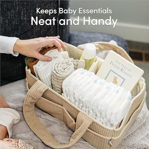 PUTSKA Baby Diaper Caddy Organizer for Changing Table – Stylish Nursery Storage Basket, Newborn Essentials, Baby Shower Gifts and Registry Must-Haves for Boy or Girl, Car Diaper Caddy, Corduroy Mocha thumbnail 7