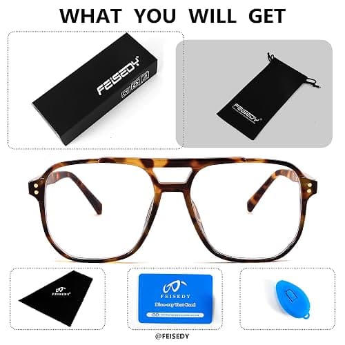 FEISEDY Blue Light Blocking Glasses Fake Nerd Clear Square Computer Lightweight Aviator Glasses Frame Oversized B2866 thumbnail 7