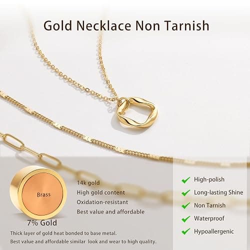 Poxtex Layered Gold Necklaces for Women, Stackable Dainty 14K Gold Silver Plated Trendy Simple Heart Diamond Cross Bow Circle Pendant Paperclip Choker Dot Chain Necklace,Jewelry Set Gifts for Women thumbnail 8