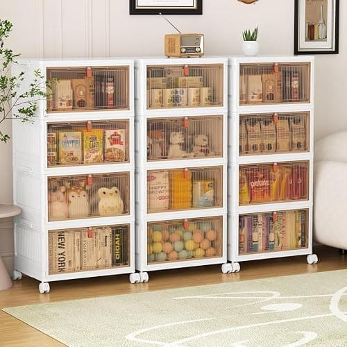 YFXCVSL 4 Tier Plastic Storage Bins with Lid 32QT, Stackable Storage Bins | Plastic Storage Bins with Wheels, Folding Storage Boxes, Organizers and Storage for Living Room,Office,Dorm thumbnail 2