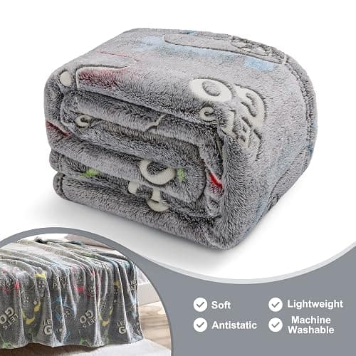 Jekeno Glow in The Dark Gaming Blanket Gamer Game Controller Throw Gift Toys for Kids Boys Teen Son Adults Gamepad Presents Easter Birthday Christmas Bedroom Decor Luminous Blanket Grey 50"x60" thumbnail 5