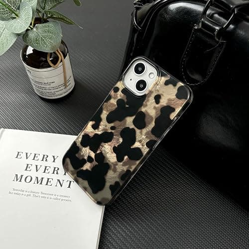Reownest Kompatibel mit iPhone 15 Hülle, Niedliches Schwarz Gold Gepard Leopard Muster Design, Weiche TPU Stoßfeste Schutzhülle Bumper Ästhetische Handyhülle – Schwarz thumbnail 3