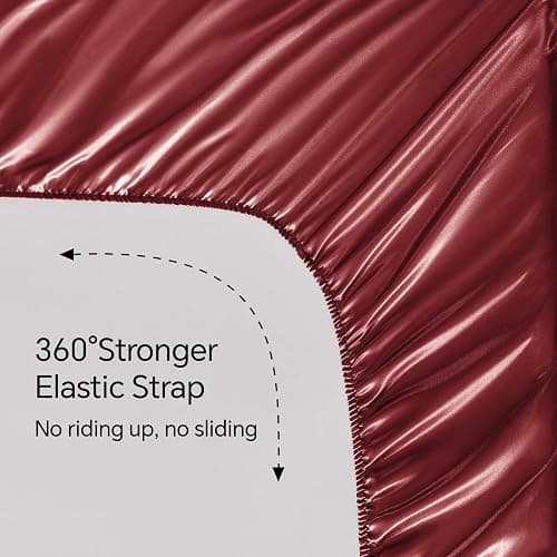 BEDELITE Satin Sheets Twin Size Bed Set, Luxury Soft Burgundy Silky Sheets for Hair and Skin, Similar to Silk Bed Sheets Set 3 Pieces with 1 Deep Pocket Fitted Sheet, 1 Flat Sheet, and 1 Pillowcase - Twin - Burgundy thumbnail 5