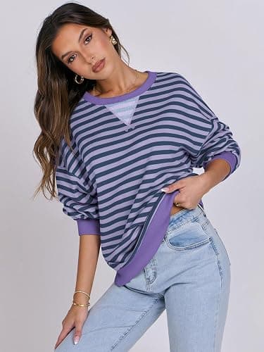 ANRABESS Women Striped Sweatshirts Oversized Crewneck Long Sleeve Shirts Y2K Pullover Top 2025 Fall Outfits Fashion Clothes thumbnail 6