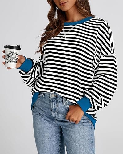BTFBM Sweatshirt For Women 2026 Fall Crewneck Long Sleeve Oversized Striped Pullover Tops Y2K Clothes Workout Shirt thumbnail 7