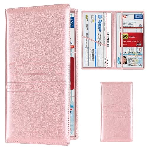 TOURSUIT Car Registration and Insurance Card Holder, Vehicle License Document Glove Box Compartment Organizer, Interior Car Accessories for Women Men Teens (Rose Gold) - Image 1