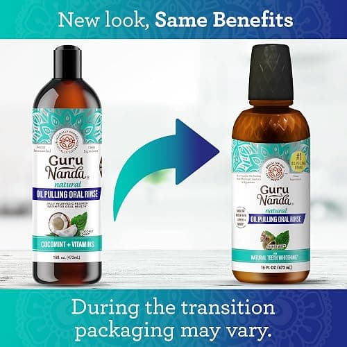 GuruNanda CocoMint Oil Pulling Mouthwash for Complete Oral Hygiene, 7 Essential Oils & Vitamins for Happy Teeth & Gums & Fresh Breath, Alcohol-Free, 16 oz thumbnail 2